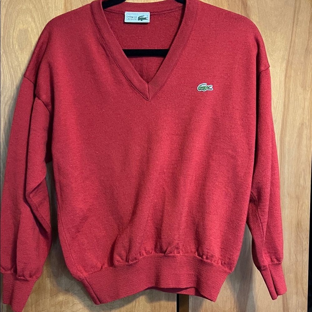 Vintage Chemise Lacoste V-Neck Wool Sweater UK Size 4 or Men’s Large